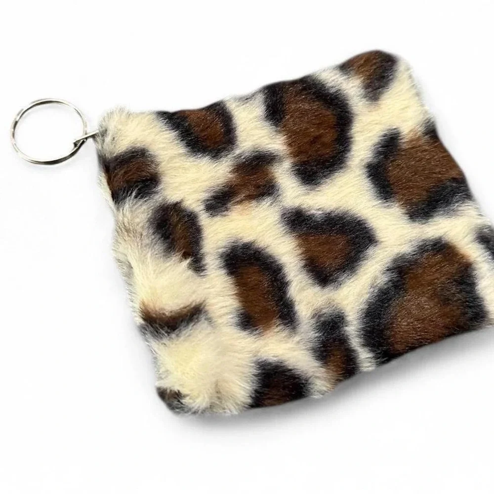 NWOT Fuzzy Animal Print Keychains with Cream Base & Silver Hardware